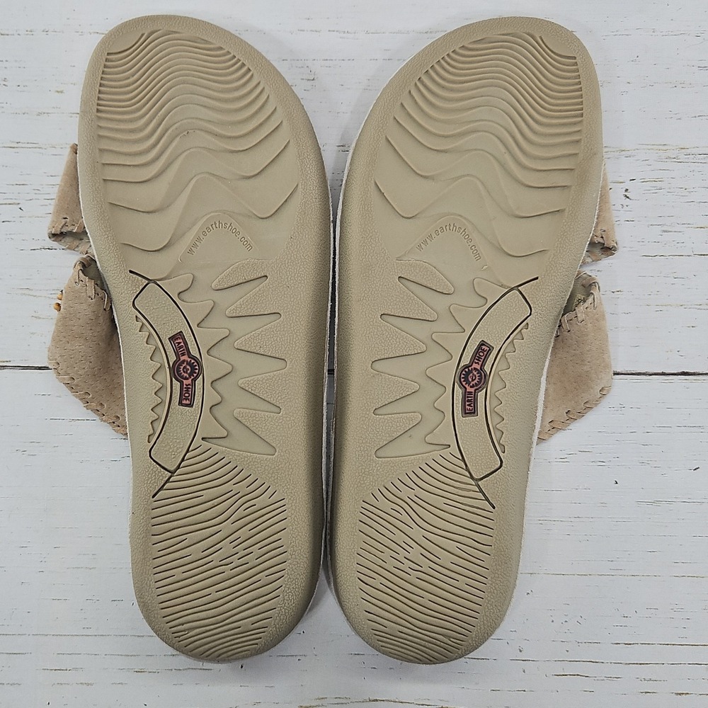 Earth Shoe Conway Slide Sandals Womens 10.5 Tan Suede Beaded Whipstitch Boho - Picture 10 of 11